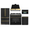 Forno Galiano 5-Piece Appliance Package - 36-Inch Gas Range, 36-Inch Hood, 36-Inch Refrigerator, 24-Inch Dishwasher, & 30-Inch Microwave Oven in Black with Antique Brass Trim