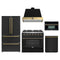 Forno Galiano 5-Piece Appliance Package - 36-Inch Gas Range, 36-Inch Hood, 36-Inch Refrigerator, 24-Inch Dishwasher, & 30-Inch Microwave Oven in Black with Antique Brass Trim