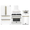Forno 5-Piece Appliance Package - 36-Inch Gas Range, Wall Mount Range Hood, 36-Inch Refrigerator, Dishwasher, and 24-Inch Microwave Drawer in White with Antique Brass Handle