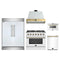 Forno 5-Piece Appliance Package - 36-Inch Gas Range, Wall Mount Range Hood, 60-Inch Refrigerator, Dishwasher, & 24-Inch Microwave Drawer in White with Antique Brass Handle