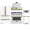 Forno Galiano 5-Piece Appliance Package - 36-Inch Gas Range, 36-Inch Hood, 36-Inch Refrigerator, 24-Inch Dishwasher, & 30-Inch Microwave Drawer in White with Antique Brass Trim