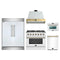 Forno 5-Piece Appliance Package - 36-Inch Gas Range, Wall Mount Range Hood, 60-Inch Refrigerator, Dishwasher, & 24-Inch Microwave Oven in White with Antique Brass Handle