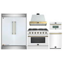 Forno 5-Piece Appliance Package - 36-Inch Gas Range, Wall Mount Range Hood, 60-Inch Refrigerator, Dishwasher, & 30-Inch Microwave Oven in White with Antique Brass Handle