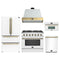 Forno Galiano 5-Piece Appliance Package - 36-Inch Gas Range, 36-Inch Hood, 36-Inch Refrigerator, 24-Inch Dishwasher, & 30-Inch Microwave Oven in White with Antique Brass Trim