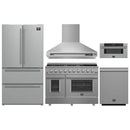 Forno 5-Piece Appliance Package - 48-Inch Gas Range, Wall Mount Range Hood, 36-Inch Refrigerator, Dishwasher, and 30-Inch Microwave Drawer in Stainless Steel