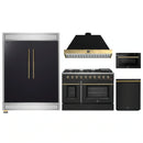 Forno 5-Piece Appliance Package - 48-Inch Gas Range, 60-Inch Convertible Refrigerator with Modern Trim, Dishwasher, and 24-Inch Microwave Drawer in Black with Antique Brass Handle