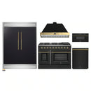 Forno 5-Piece Appliance Package - 48-Inch Gas Range, 60-Inch Convertible Refrigerator with Modern Trim, Dishwasher, and 30-Inch Microwave Drawer in Black with Antique Brass Handle