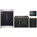Forno 5-Piece Appliance Package - 48-Inch Gas Range, 60-Inch Convertible Refrigerator with Modern Trim, Dishwasher, and 24-Inch Microwave Oven in Black with Antique Brass Handle
