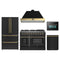 Forno Galiano 5-Piece Appliance Package - 48-Inch Gas Range, 48-Inch Hood, 36-Inch Refrigerator, 24-Inch Dishwasher, & 24-Inch Microwave Oven in Black with Antique Brass Trim