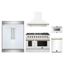 Forno 5-Piece Appliance Package - 48-Inch Gas Range, Wall Mount Range Hood, 60-Inch Refrigerator, Dishwasher, and 24-Inch Microwave Drawer in White with Antique Brass Handle