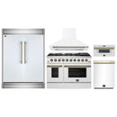 Forno 5-Piece Appliance Package - 48-Inch Gas Range, Wall Mount Range Hood, 60-Inch Refrigerator, Dishwasher, and 30-Inch Microwave Drawer in White with Antique Brass Handle
