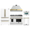 Forno Galiano 5-Piece Appliance Package - 48-Inch Gas Range, 48-Inch Hood, 36-Inch Refrigerator, 24-Inch Dishwasher, & 24-Inch Microwave Oven in White with Antique Brass Trim