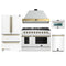 Forno Galiano 5-Piece Appliance Package - 48-Inch Gas Range, 48-Inch Hood, 36-Inch Refrigerator, 24-Inch Dishwasher, & 30-Inch Microwave Oven in White with Antique Brass Trim