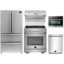 Forno 5-Piece Pro Appliance Package - 30-Inch Gas Range, 36-Inch Refrigerator Wall Mount Hood with Backsplash, 24-Inch Microwave Oven, & 3-Rack Dishwasher in Stainless Steel
