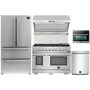Forno 5-Piece Pro Appliance Package - 48-Inch Gas Range, Refrigerator, Wall Mount Hood with Backsplash, 24-Inch Microwave Oven, & 3-Rack Dishwasher in Stainless Steel