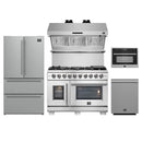 Forno 5-Piece Pro Appliance Package - 48-Inch Capriasca French Door Dual Fuel Range, Refrigerator, Wall Mount Hood with Backsplash, 24-Inch Microwave Oven, & 3-Rack Dishwasher in Stainless Steel