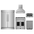 Forno 5-Piece Appliance Package - 30-Inch Galiano French Door Gas Range, Wall Mount Range Hood, 60-Inch Refrigerator, Dishwasher, and 30-Inch Microwave Drawer in Stainless Steel