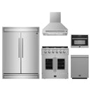 Forno 5-Piece Appliance Package - 30-Inch Galiano French Door Gas Range, Wall Mount Range Hood, 60-Inch Refrigerator, Dishwasher, and 24-Inch Microwave Oven in Stainless Steel