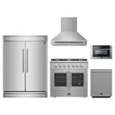 Forno 5-Piece Appliance Package - 36-Inch Galiano French Door Gas Range, Wall Mount Range Hood, 60-Inch Refrigerator, Dishwasher, and 24-Inch Microwave Drawer in Stainless Steel