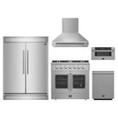Forno 5-Piece Appliance Package - 36-Inch Galiano French Door Gas Range, Wall Mount Range Hood, 60-Inch Refrigerator, Dishwasher, and 30-Inch Microwave Drawer in Stainless Steel