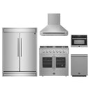 Forno 5-Piece Appliance Package - 36-Inch Galiano French Door Gas Range, Wall Mount Range Hood, 60-Inch Refrigerator, Dishwasher, and 24-Inch Microwave Oven in Stainless Steel