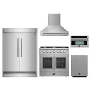 Forno 5-Piece Appliance Package - 36-Inch Galiano French Door Gas Range, Wall Mount Range Hood, 60-Inch Refrigerator, Dishwasher, and 30-Inch Microwave Oven in Stainless Steel
