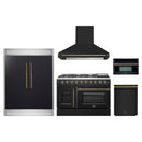 Forno 5-Piece Appliance Package - 48-Inch Galiano French Door Gas Range, Wall Mount Range Hood, 60-Inch Refrigerator, Dishwasher, and 30-Inch Microwave Oven in Black with Antique Brass Handle