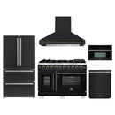 Forno 5-Piece Appliance Package - 48-Inch Capriasca French Door Gas Range, Wall Mount Range Hood, 36-Inch Refrigerator, Dishwasher, and 30-Inch Microwave Oven in Black with Antique Brass Handle