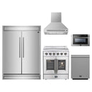 Forno 5-Piece Appliance Package - 30-Inch Galiano French Door Electric Range, Wall Mount Range Hood, 60-Inch Refrigerator, Dishwasher, and 24-Inch Microwave Drawer in Stainless Steel