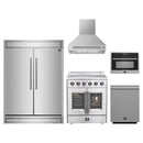 Forno 5-Piece Appliance Package - 30-Inch Galiano French Door Electric Range, Wall Mount Range Hood, 60-Inch Refrigerator, Dishwasher, and 24-Inch Microwave Oven in Stainless Steel