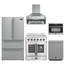 Forno 5-Piece Appliance Package - 30-Inch Galiano French Door Electric Range, Wall Mount Range Hood, 36-Inch Refrigerator, Dishwasher, and 24-Inch Microwave Oven in Stainless Steel