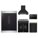 Forno 5-Piece Appliance Package - 30-Inch Galiano French Door Electric Range, Wall Mount Range Hood, 60-Inch Refrigerator, Dishwasher, and 24-Inch Microwave Drawer in Black with Antique Brass Handle
