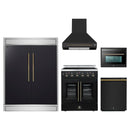 Forno 5-Piece Appliance Package - 30-Inch Galiano French Door Electric Range, Wall Mount Range Hood, 60-Inch Refrigerator, Dishwasher, and 24-Inch Microwave Oven in Black with Antique Brass Handle