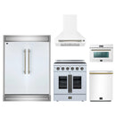 Forno 5-Piece Appliance Package - 30-Inch Galiano French Door Electric Range, Wall Mount Range Hood, 60-Inch Refrigerator, Dishwasher, and 24-Inch Microwave Oven in White with Antique Brass Handle