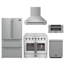 Forno 5-Piece Appliance Package - 36-Inch Galiano French Door Electric Range, Wall Mount Range Hood, 36-Inch Refrigerator, Dishwasher, and 30-Inch Microwave Drawer in Stainless Steel