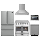 Forno 5-Piece Appliance Package - 36-Inch Galiano French Door Electric Range, Wall Mount Range Hood, 36-Inch Refrigerator, Dishwasher, and 24-Inch Microwave Drawer in Stainless Steel