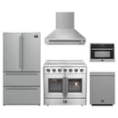 Forno 5-Piece Appliance Package - 36-Inch Galiano French Door Electric Range, Wall Mount Range Hood, 36-Inch Refrigerator, Dishwasher, and 24-Inch Microwave Oven in Stainless Steel