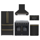 Forno 5-Piece Appliance Package - 36-Inch Galiano French Door Electric Range, Wall Mount Range Hood, 36-Inch Refrigerator, Dishwasher, and 30-Inch Microwave Drawer in Black with Antique Brass Handle
