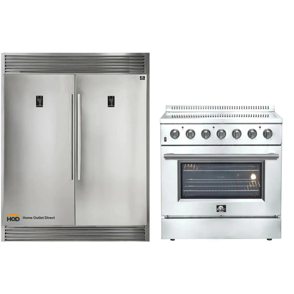 Forno 2-Piece Appliance Package - 36-Inch Electric Range and Pro-Style Refrigerator and Freezer in Stainless Steel