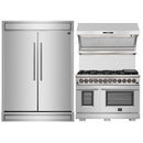 Forno 3-Piece Appliance Package - 48-Inch Dual Fuel Range, 60-Inch Pro-Style Refrigerator & Wall Mount Hood with Backsplash in Stainless Steel