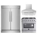 Forno 3-Piece Appliance Package - 36-Inch Gas Range, 60-Inch Pro-Style Refrigerator & Wall Mount Hood in Stainless Steel