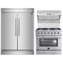 Forno 3-Piece Appliance Package - 36-Inch Gas Range, 60-Inch Pro-Style Refrigerator & Wall Mount Hood with Backsplash in Stainless Steel