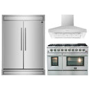 Forno 3-Piece Appliance Package - 48-Inch Gas Range, 60-Inch Pro-Style Refrigerator & Wall Mount Hood in Stainless Steel