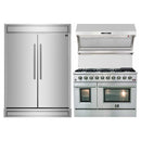 Forno 3-Piece Appliance Package - 48-Inch Gas Range, 60-Inch Pro-Style Refrigerator & Wall Mount Hood with Backsplash in Stainless Steel
