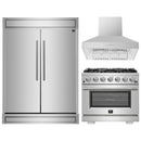 Forno 3-Piece Pro Appliance Package -36-Inch Gas Range, 60-Inch Pro-Style Refrigerator & Wall Mount Hood in Stainless Steel