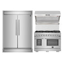 Forno 3-Piece Appliance Package - 48-Inch Gas Range, 60-Inch Pro-Style Refrigerator & Wall Mount Hood with Backsplash in Stainless Steel