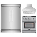 Forno 3-Piece Appliance Package - 30-Inch Gas Range with Air Fryer, 60-Inch Pro-Style Refrigerator & Wall Mount Hood in Stainless Steel