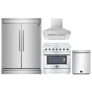 Forno 4-Piece Appliance Package - 36-Inch Electric Range, Wall Mount Range Hood, Pro-Style Refrigerator, and Dishwasher in Stainless Steel