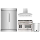 Forno 4-Piece Appliance Package - 48-Inch Dual Fuel Range, 60-Inch Pro-Style Refrigerator, Wall Mount Hood, & 3-Rack Dishwasher in Stainless Steel