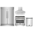 Forno 4-Piece Pro Appliance Package - 36-Inch Dual Fuel Range, 60-Inch Pro-Style Refrigerator, Wall Mount Hood, & 3-Rack Dishwasher in Stainless Steel